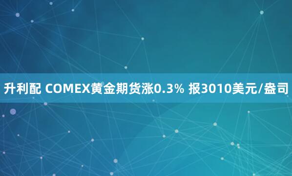升利配 COMEX黄金期货涨0.3% 报3010美元/盎司