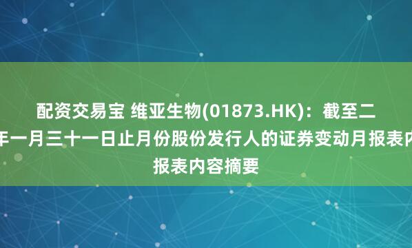 配资交易宝 维亚生物(01873.HK)：截至二零二六年一月三十一日止月份股份发行人的证券变动月报表内容摘要