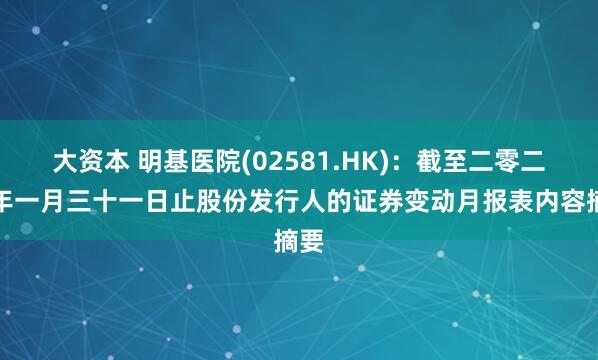大资本 明基医院(02581.HK)：截至二零二六年一月三十一日止股份发行人的证券变动月报表内容摘要