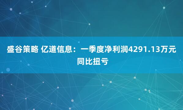 盛谷策略 亿道信息：一季度净利润4291.13万元 同比扭亏